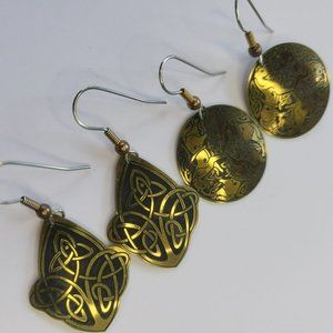 Vintage 2 Pairs Earrings Celtic Knot and Celtic Knot of Horses Designs